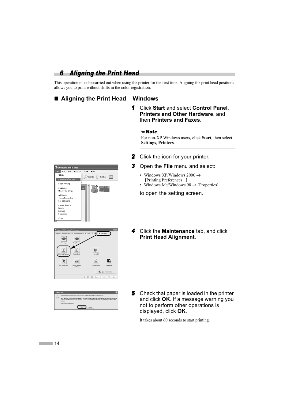 6 aligning the print head | Canon i 475D User Manual | Page 16 / 31