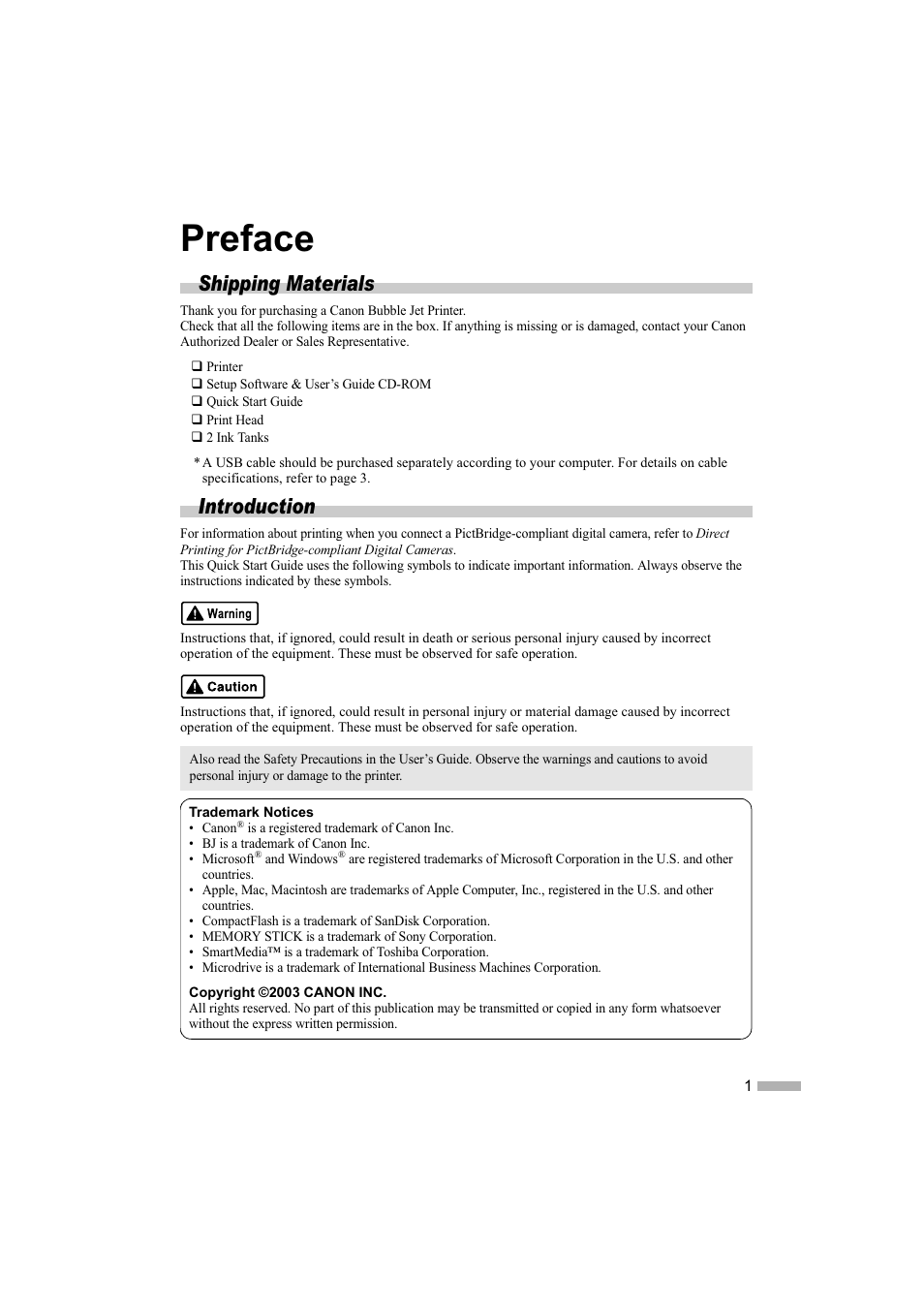 Preface, Shipping materials, Introduction | Canon i 475D User Manual | Page 3 / 31