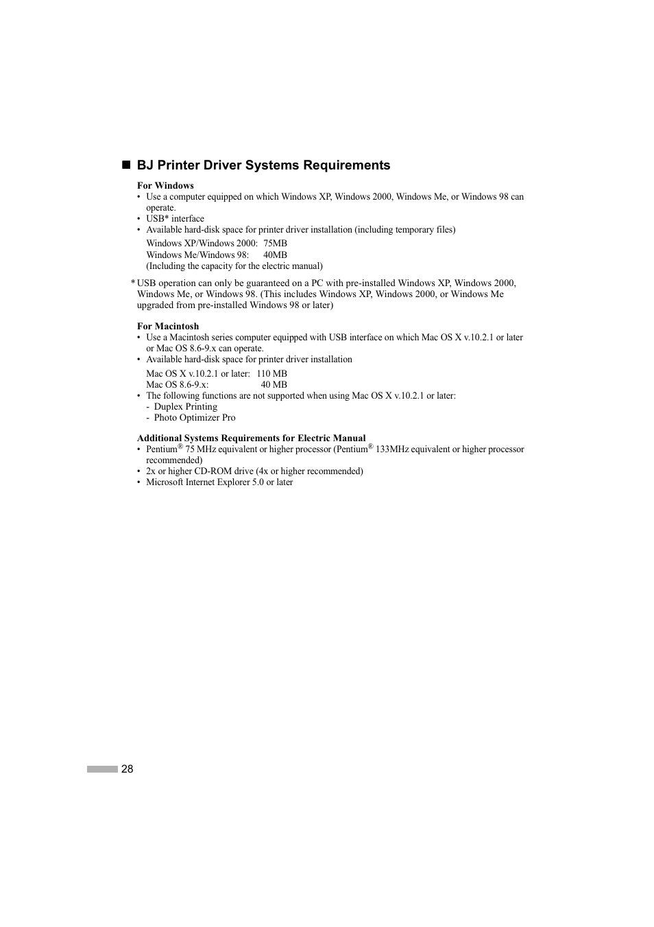 Bj printer driver systems requirements | Canon i 475D User Manual | Page 30 / 31