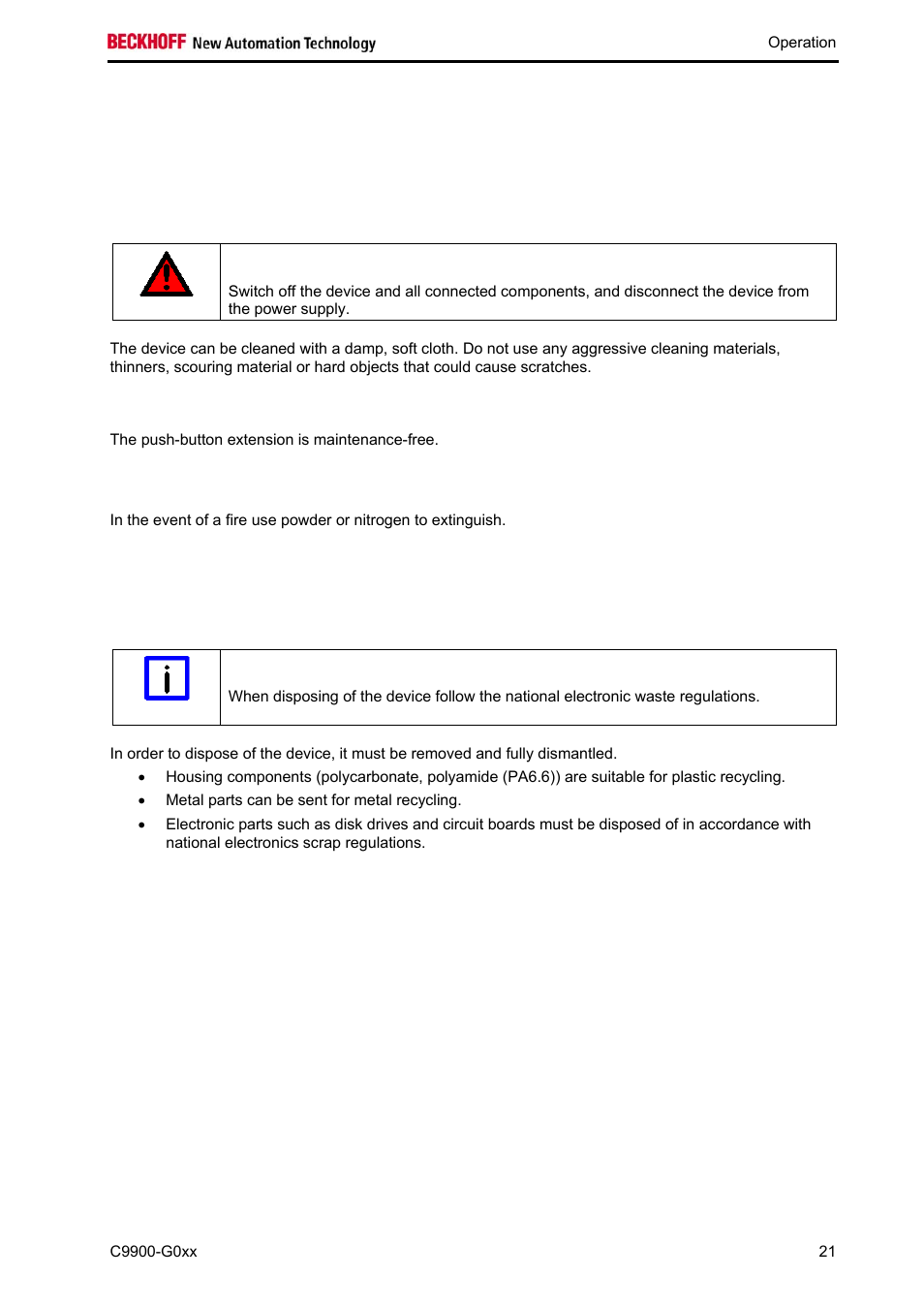 5 operation, 1 maintenance, 2 emergency procedures | 3 decommissioning | BECKHOFF C9900-G0xx User Manual | Page 23 / 30