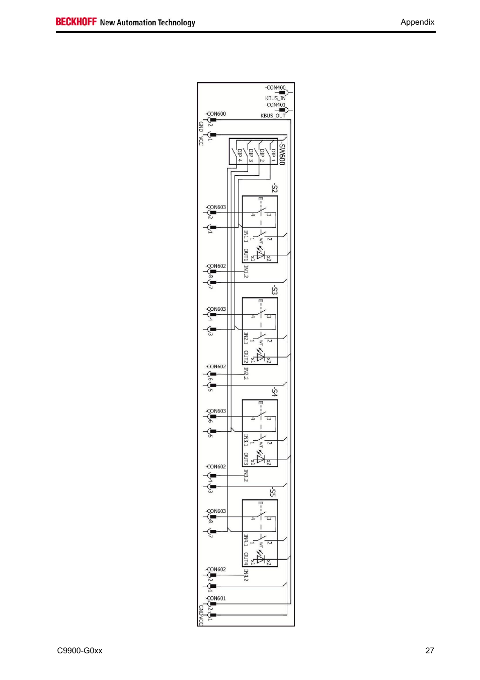 3 circuit diagram for four-button pcb | BECKHOFF C9900-G0xx User Manual | Page 29 / 30