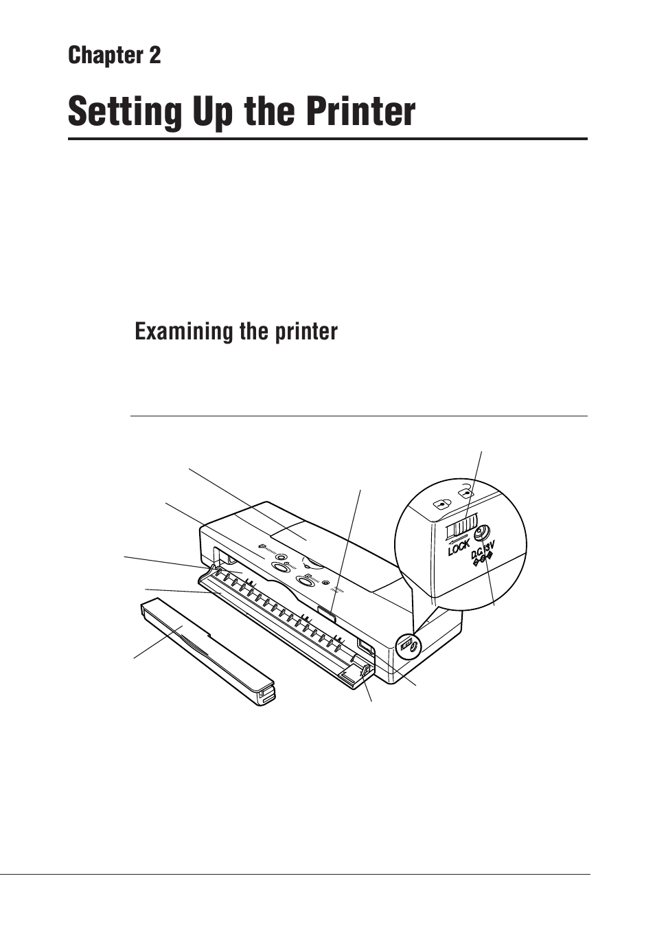 Setting up the printer, Chapter 2, Examining the printer | Front view | Canon BJC-55 User Manual | Page 26 / 181