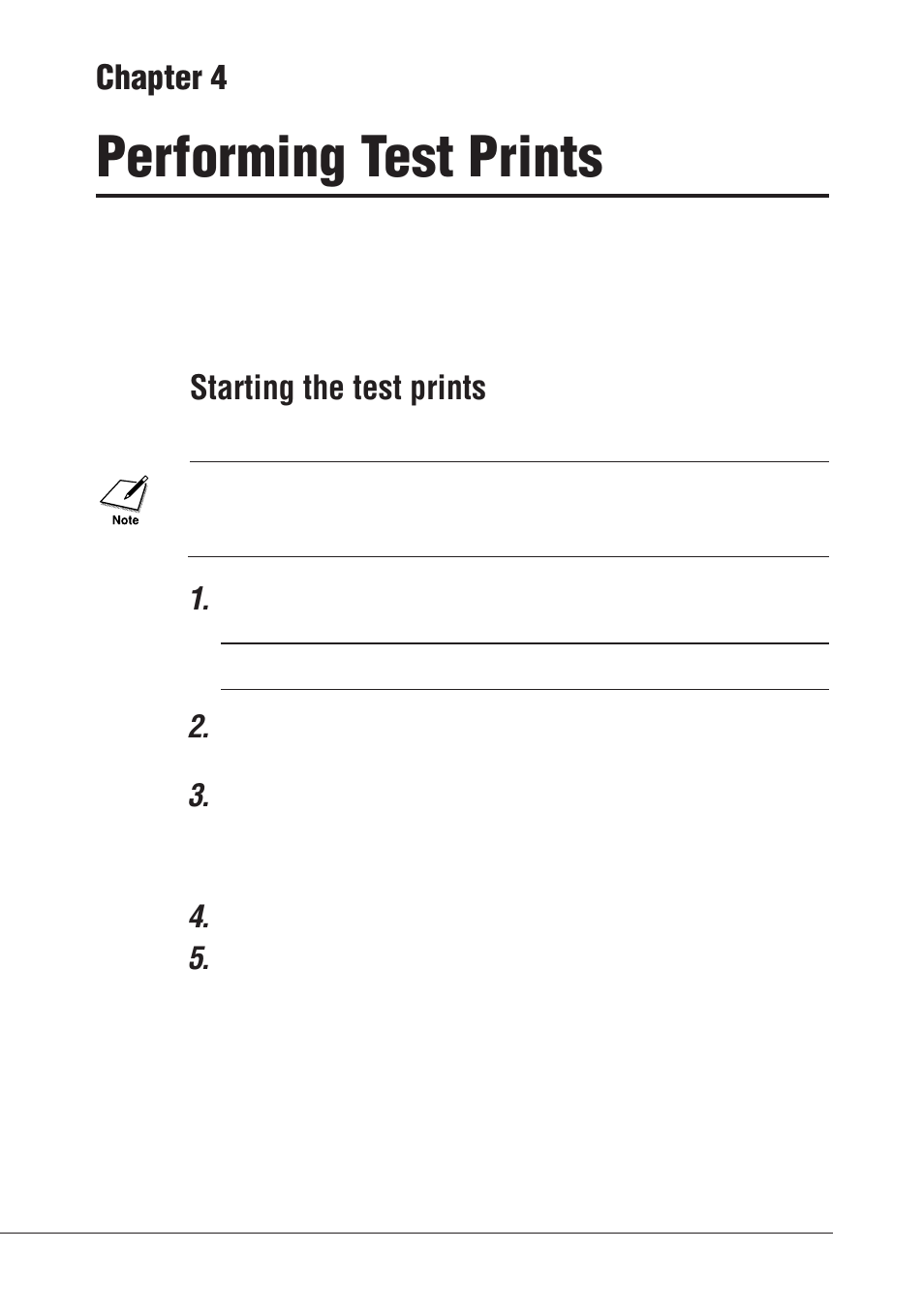 Performing test prints, Chapter 4, Starting the test prints | Canon BJC-55 User Manual | Page 58 / 181