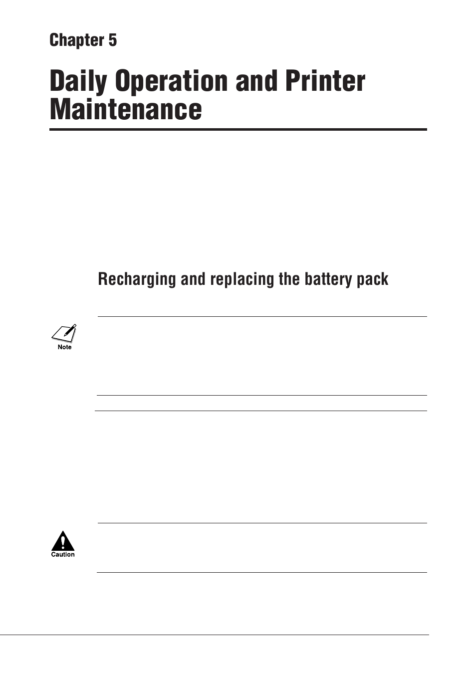 Daily operation and printer maintenance, Chapter 5, Recharging and replacing the battery pack | Canon BJC-55 User Manual | Page 62 / 181