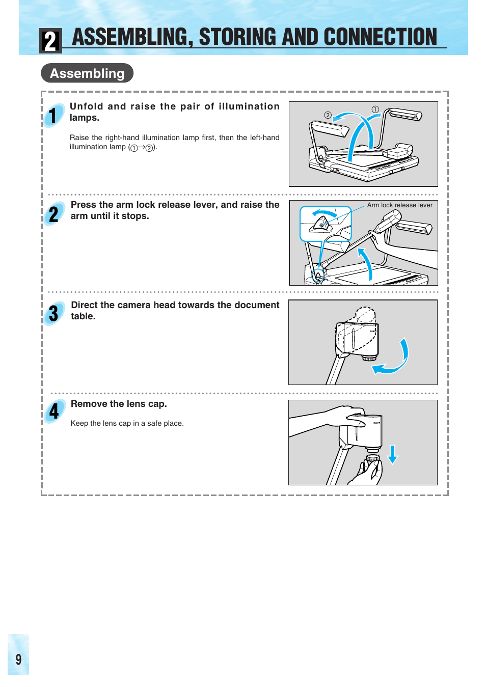 Assembling, storing and connection | Canon RE-350 User Manual | Page 10 / 23