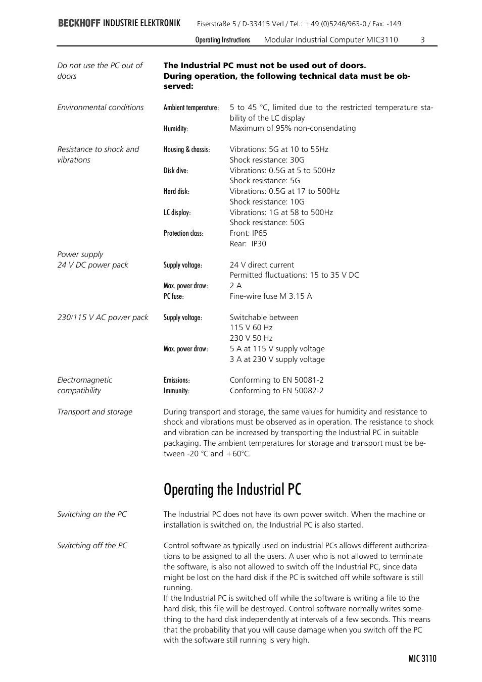 2shudwlqj wkh ,qgxvwuldo 3 | BECKHOFF C3110 230V User Manual | Page 3 / 6