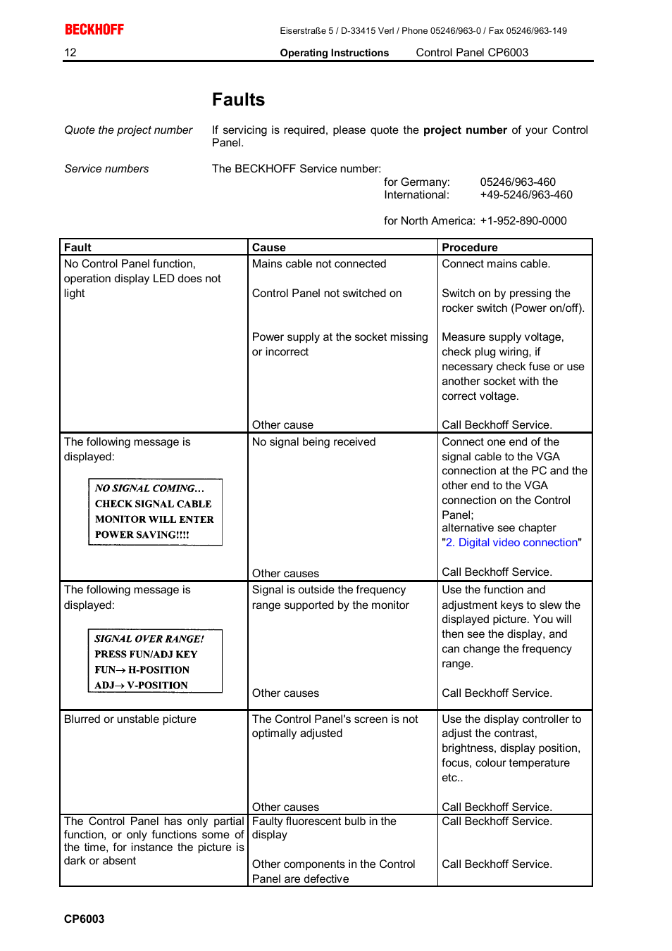 Faults | BECKHOFF CP6003 User Manual | Page 12 / 14