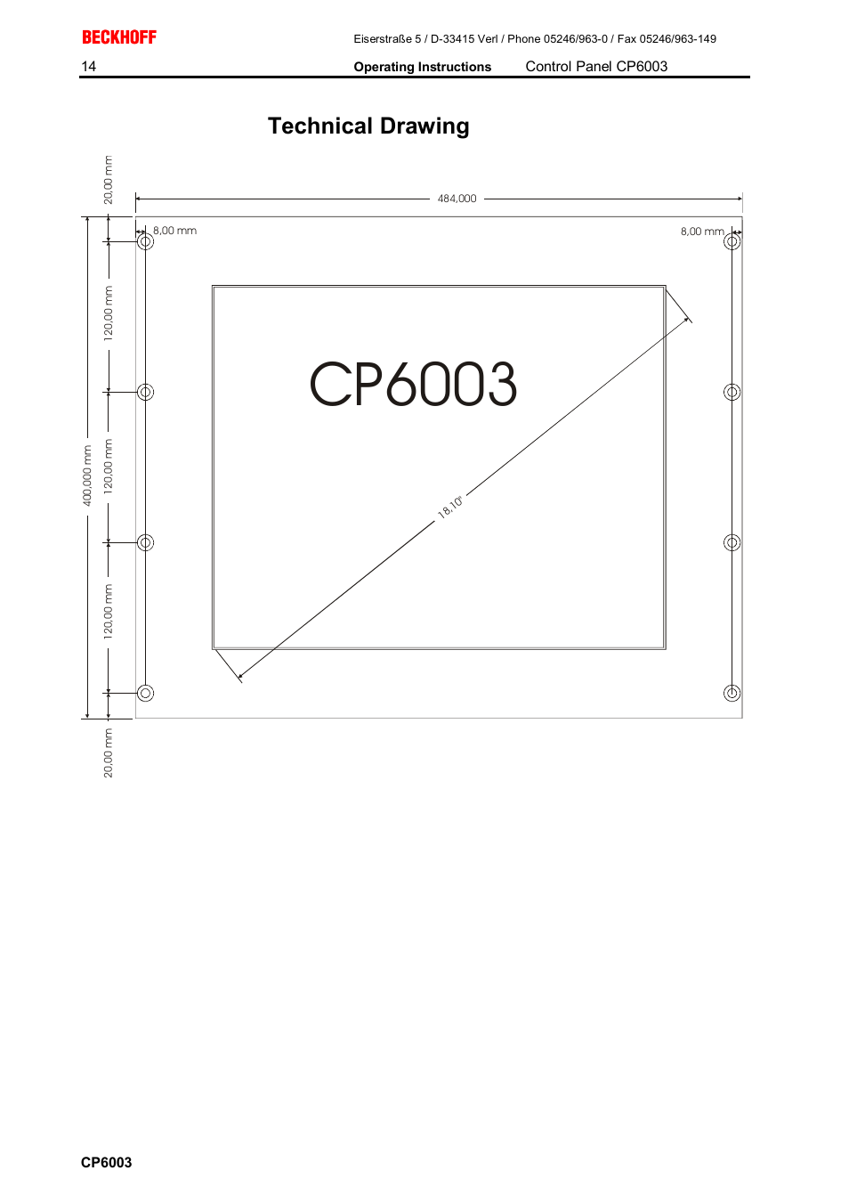 Technical drawing, Cp6003 | BECKHOFF CP6003 User Manual | Page 14 / 14