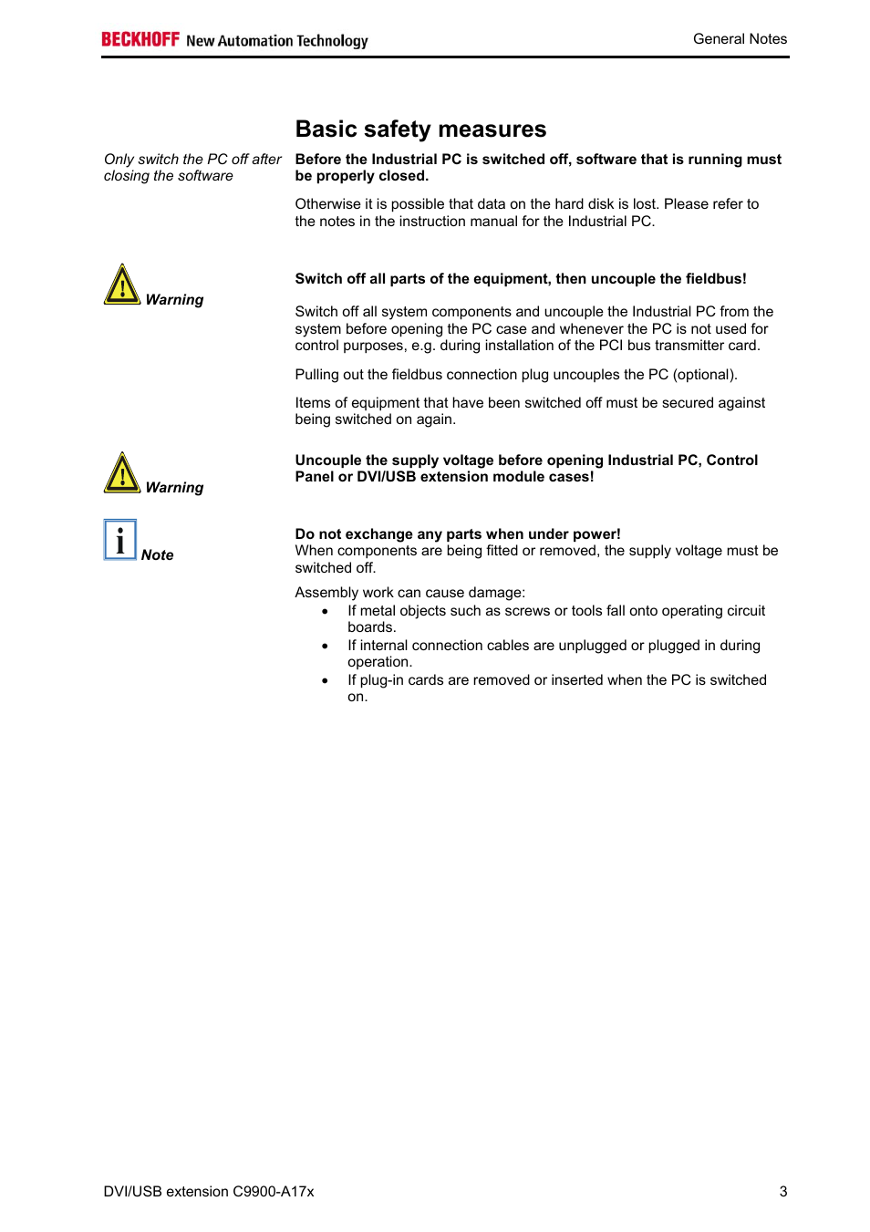 Basic safety measures | BECKHOFF C9900-A172 User Manual | Page 4 / 20