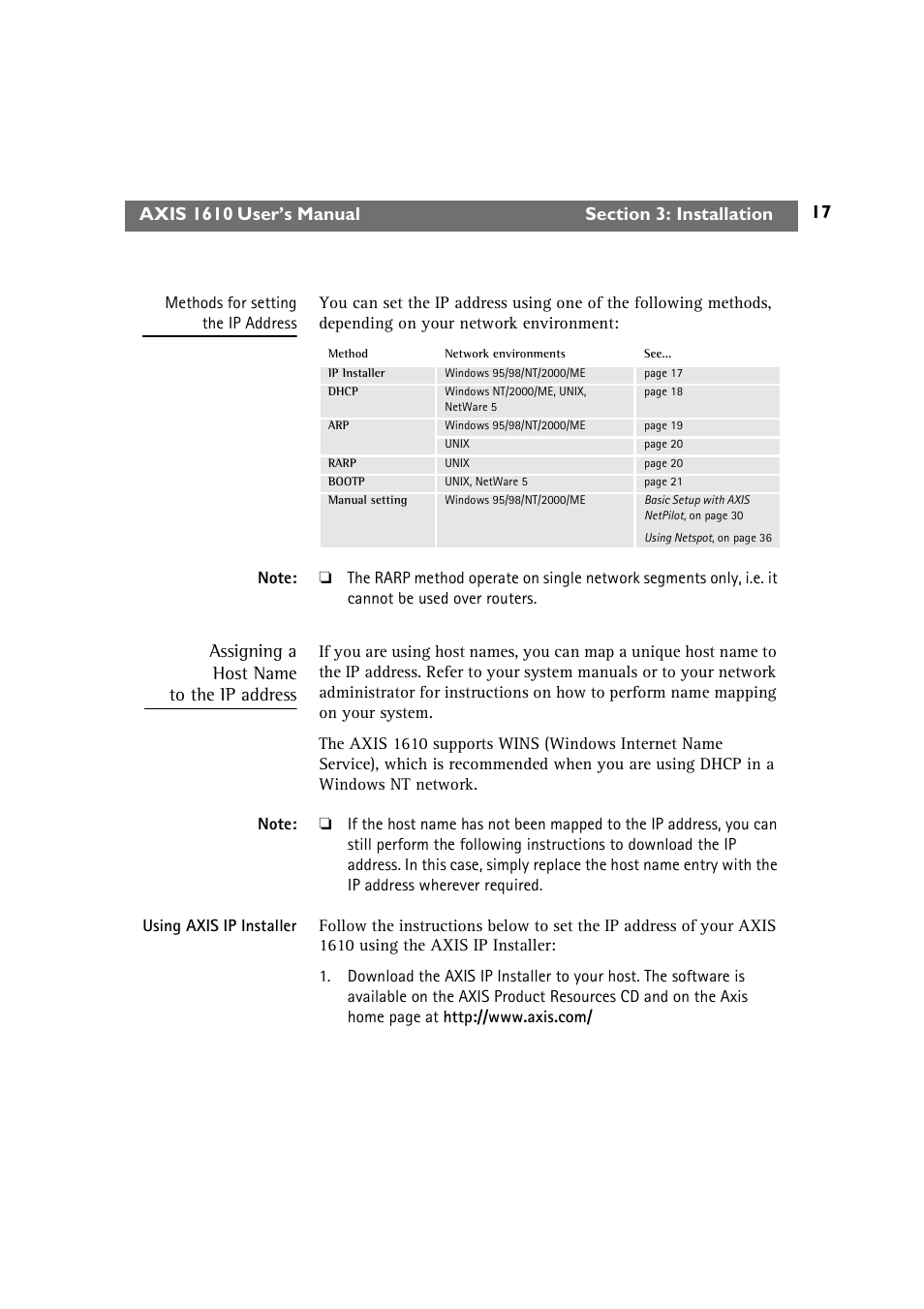 Axis 1610, Assigning a host name to the ip address | Canon AXIS 1610 User Manual | Page 17 / 57