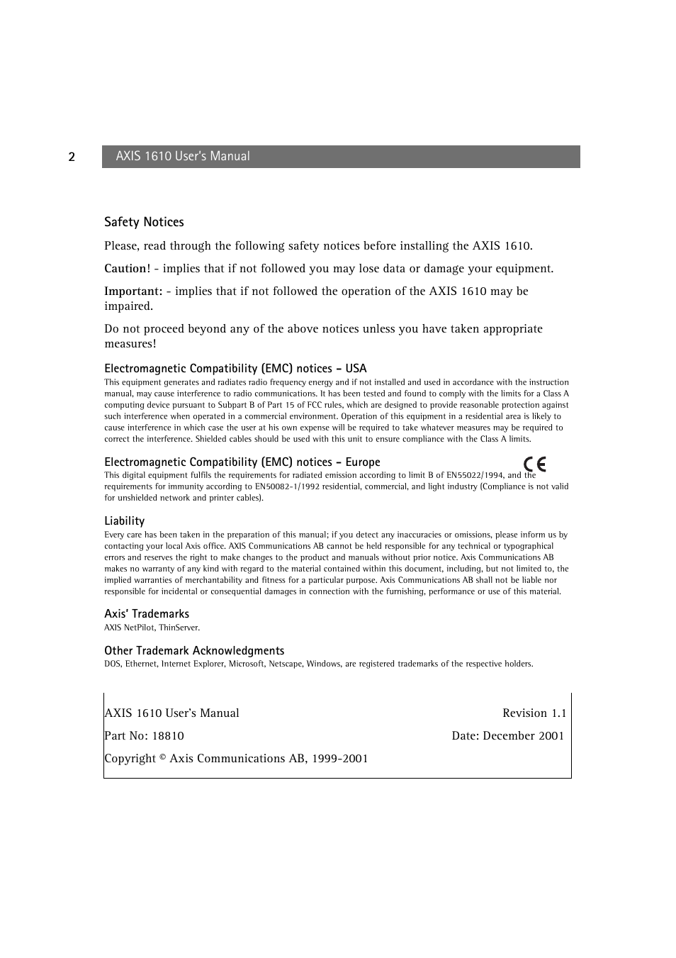 Canon AXIS 1610 User Manual | Page 2 / 57