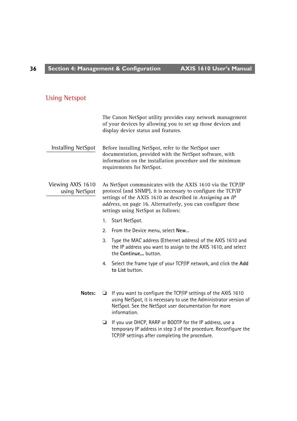 Using netspot | Canon AXIS 1610 User Manual | Page 36 / 57