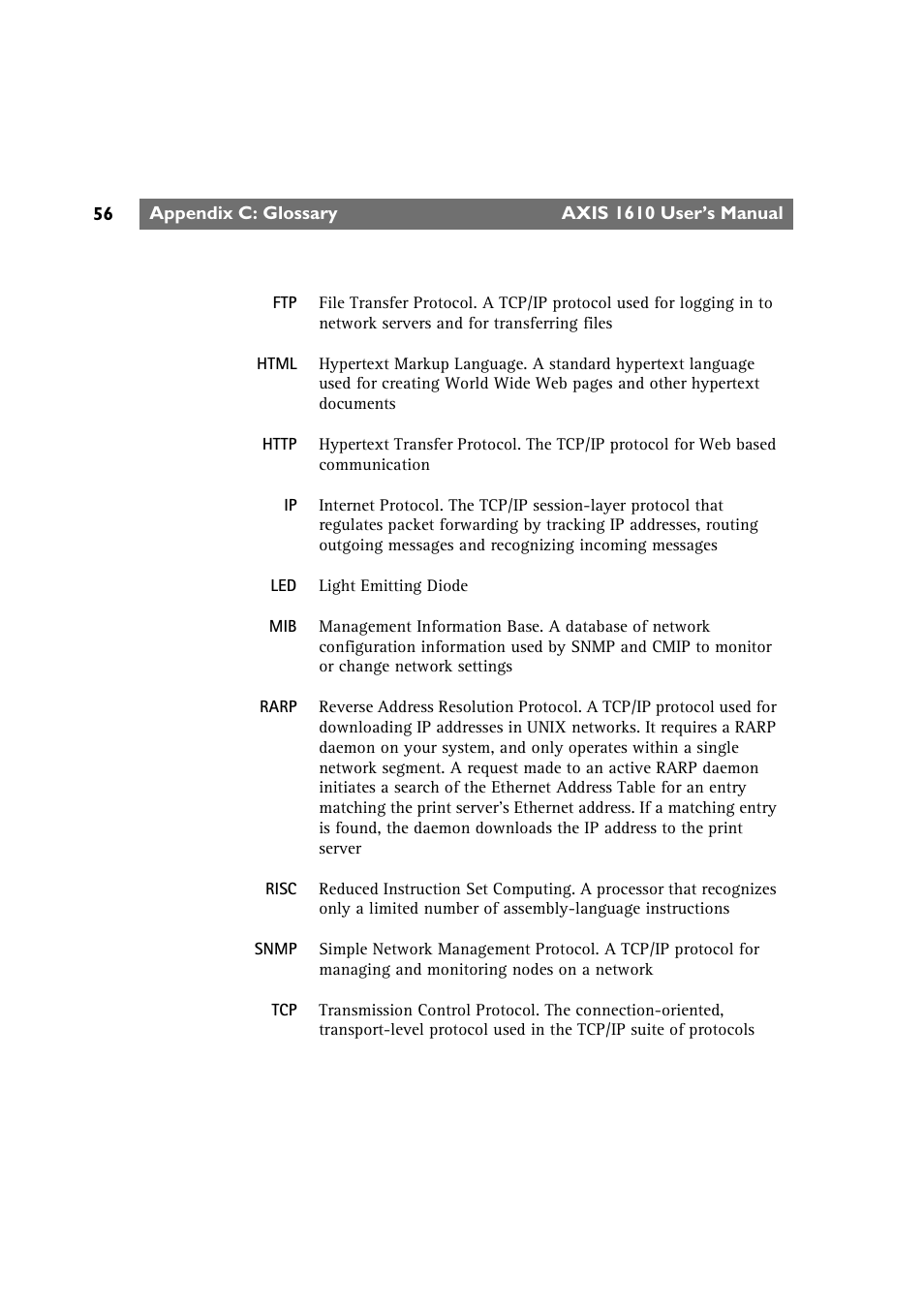 Rarp | Canon AXIS 1610 User Manual | Page 56 / 57