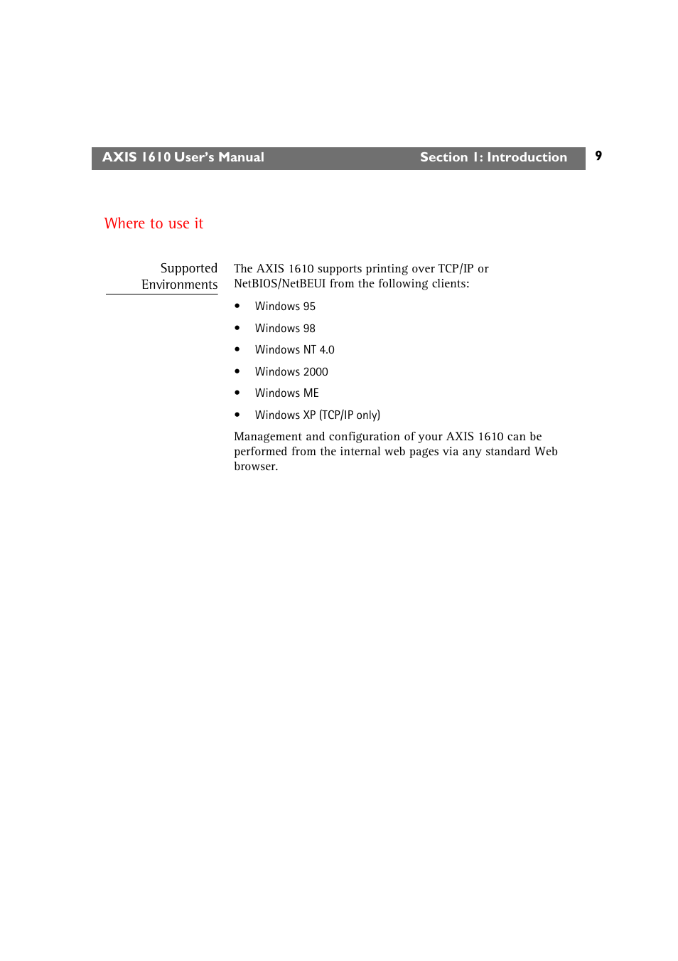 Where to use it | Canon AXIS 1610 User Manual | Page 9 / 57