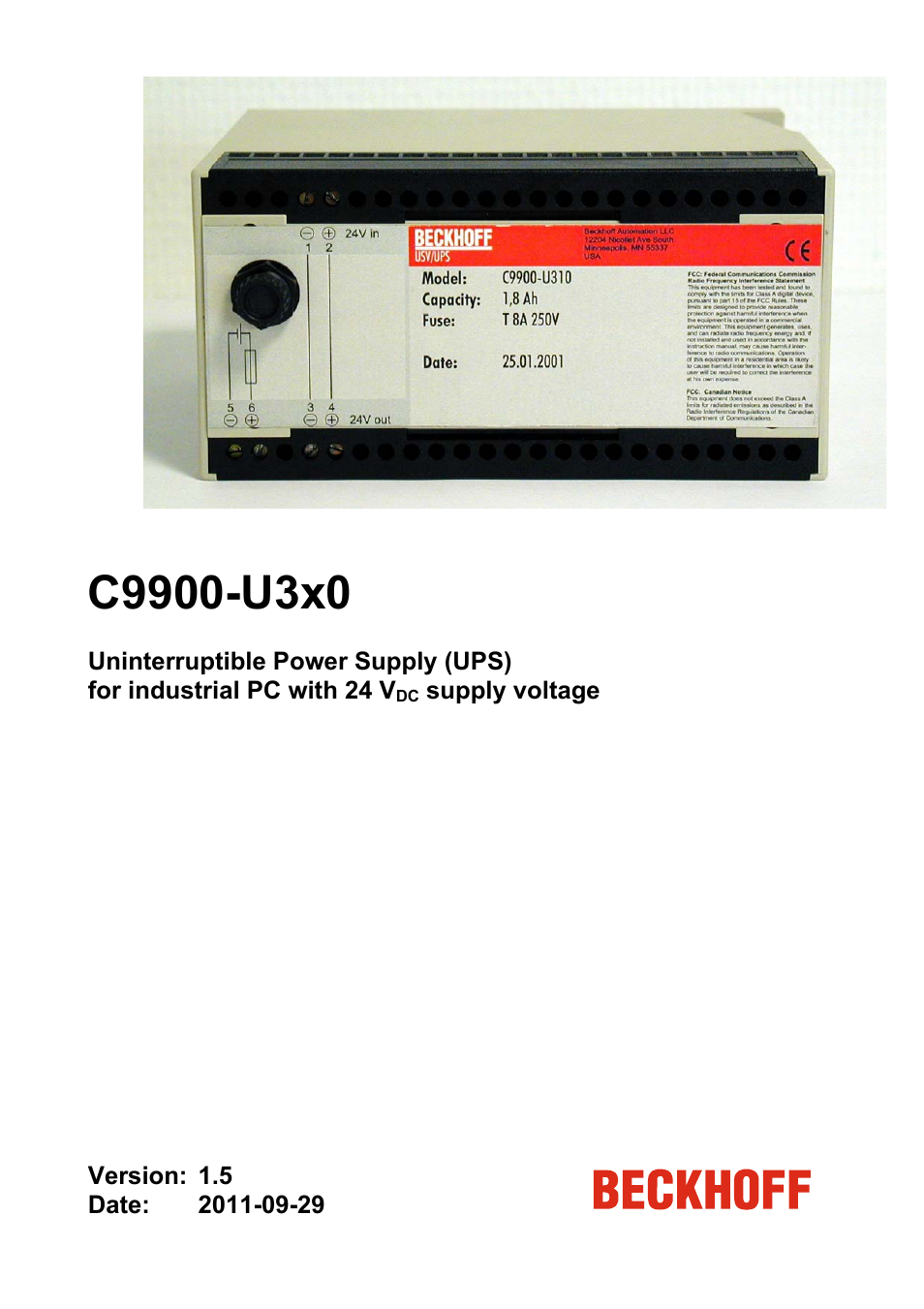BECKHOFF C9900-U3x0 User Manual | 20 pages
