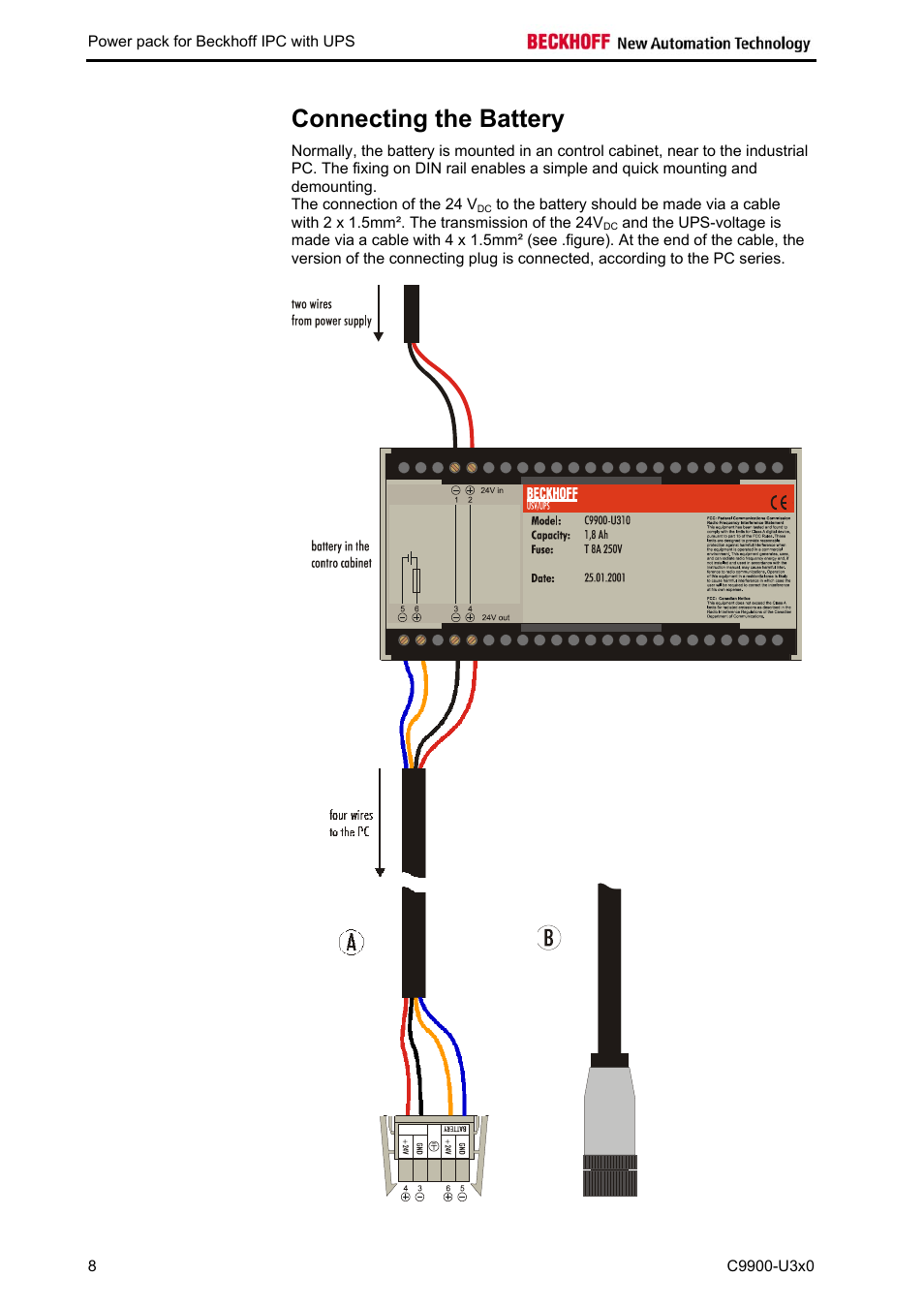 Connecting the battery | BECKHOFF C9900-U3x0 User Manual | Page 11 / 20