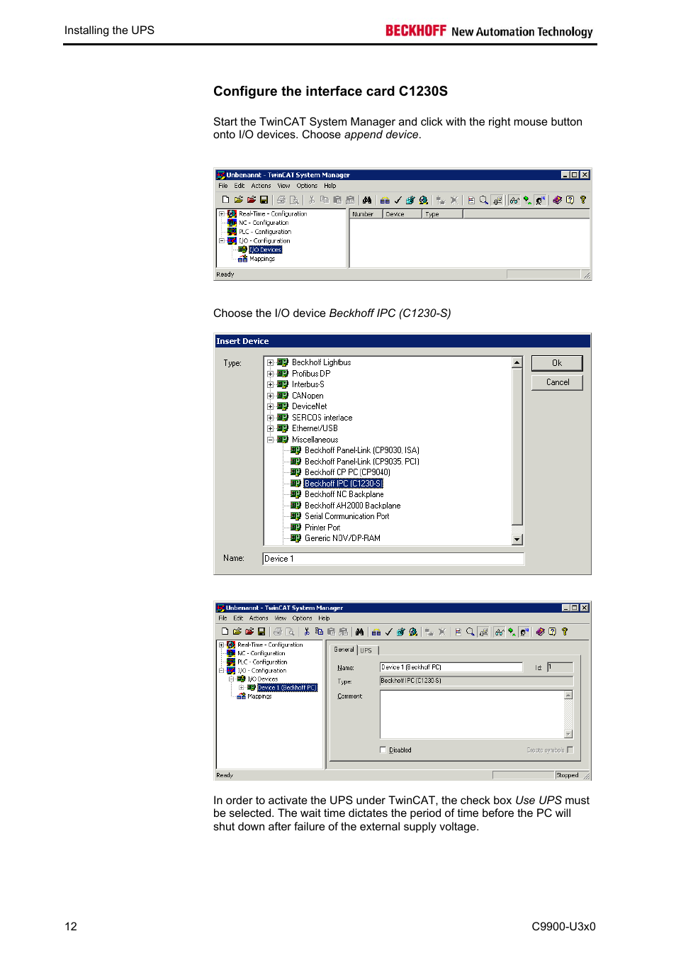 Configure the interface card c1230s | BECKHOFF C9900-U3x0 User Manual | Page 15 / 20