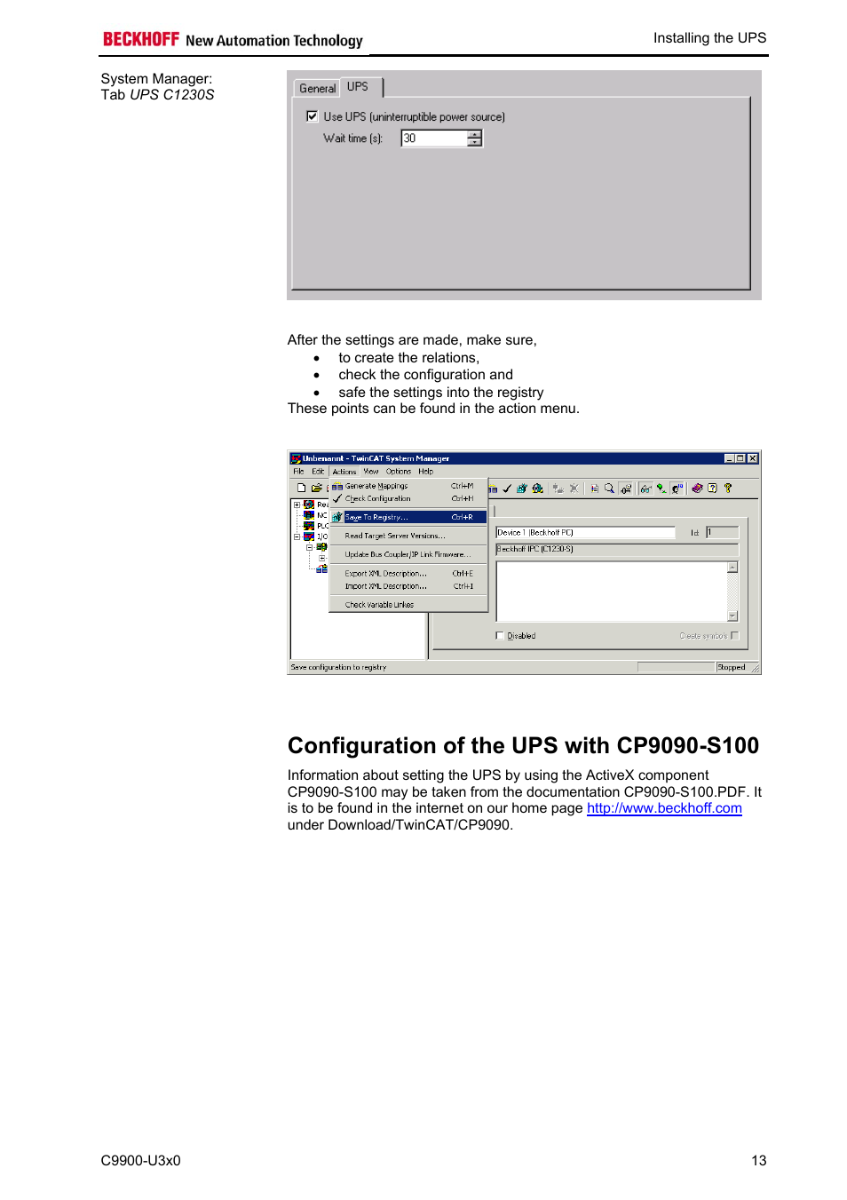 Configuration of the ups with cp9090-s100 | BECKHOFF C9900-U3x0 User Manual | Page 16 / 20