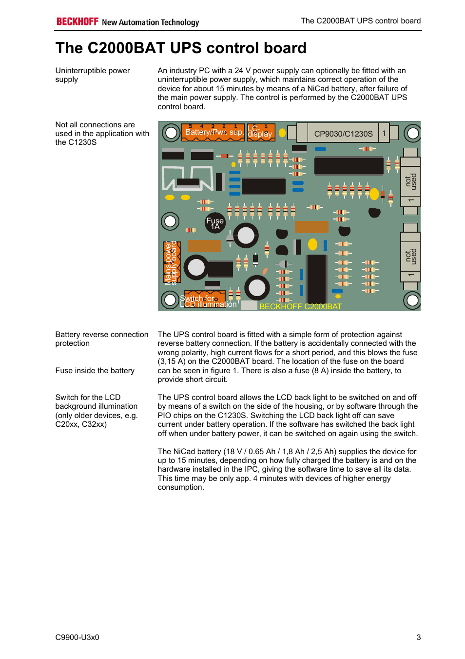 The c2000bat ups control board | BECKHOFF C9900-U3x0 User Manual | Page 6 / 20