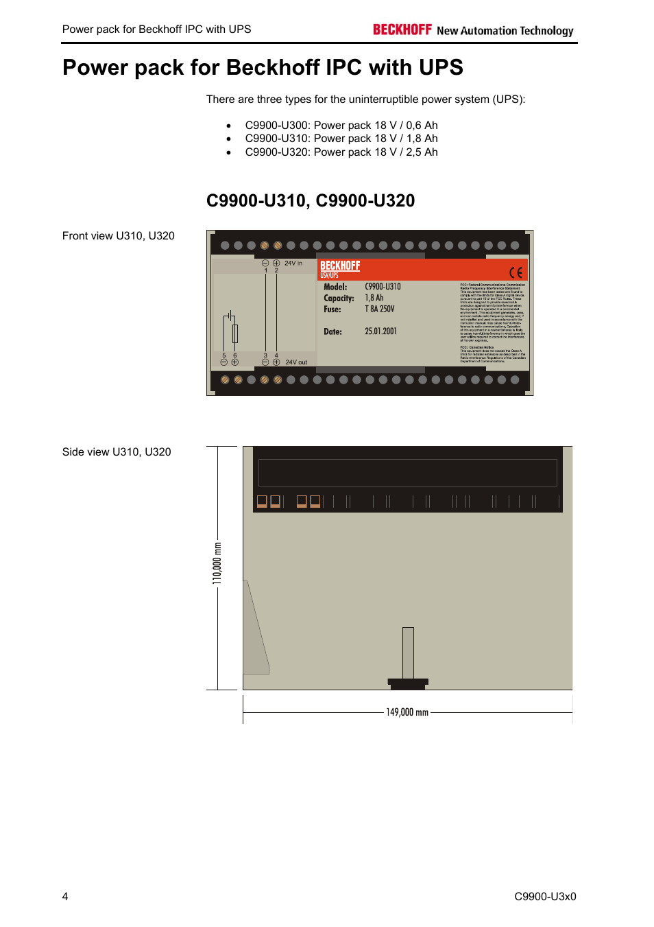 Power pack for beckhoff ipc with ups, C9900-u310, c9900-u320 | BECKHOFF C9900-U3x0 User Manual | Page 7 / 20