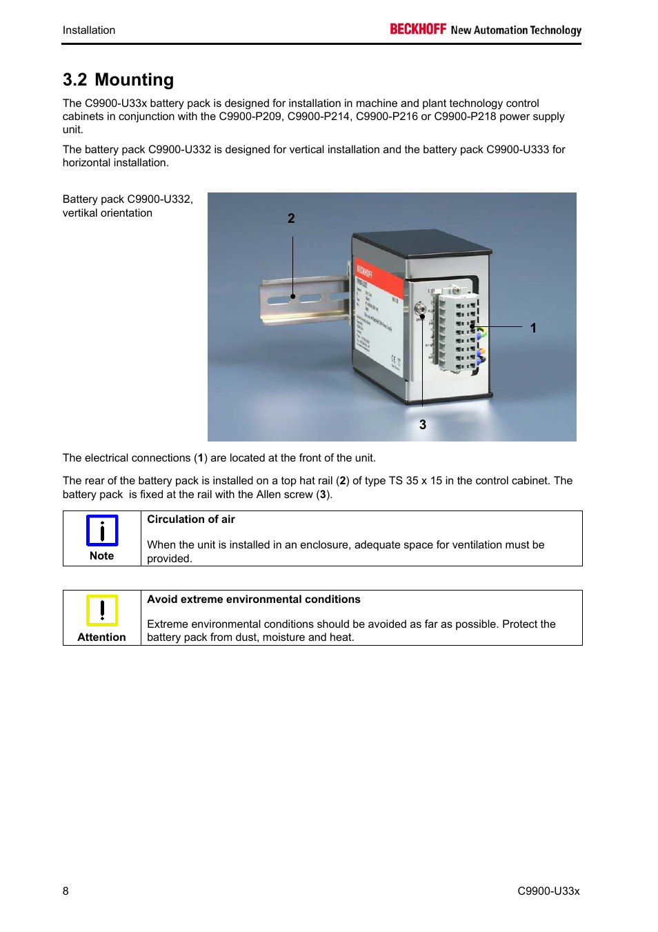 Mounting, 2 mounting | BECKHOFF C9900-U33x User Manual | Page 10 / 17