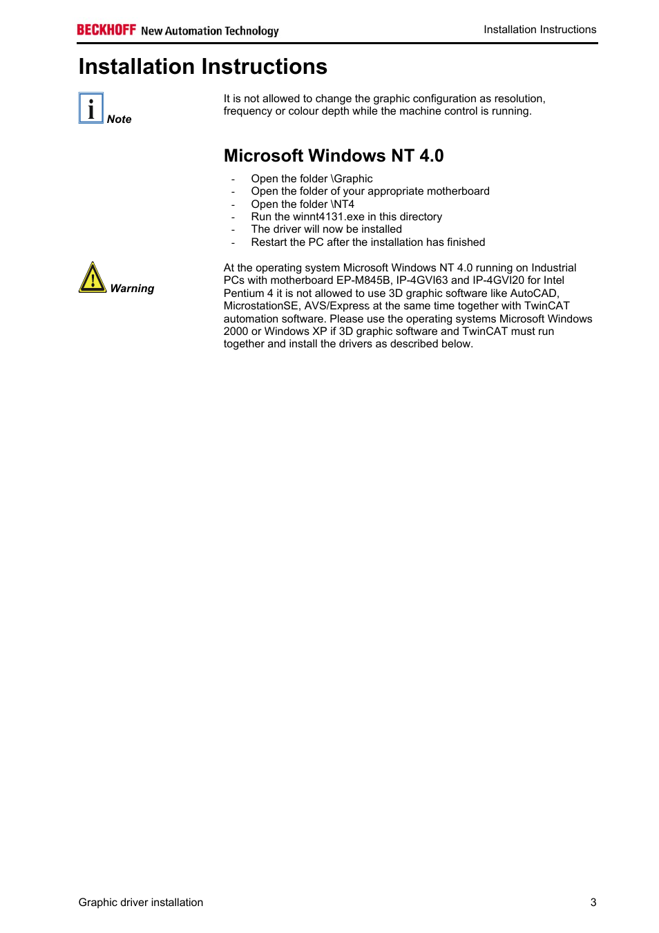 Installation instructions, Microsoft windows nt 4.0 | BECKHOFF EP-M845B User Manual | Page 3 / 6