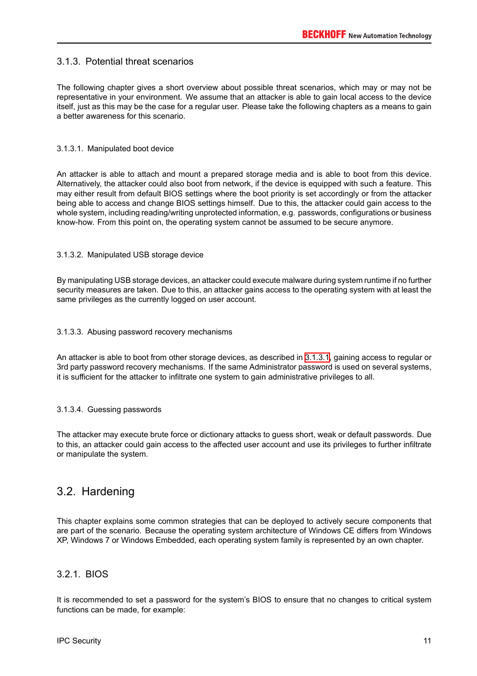 Hardening, Bios | BECKHOFF IPC-Security User Manual | Page 11 / 73