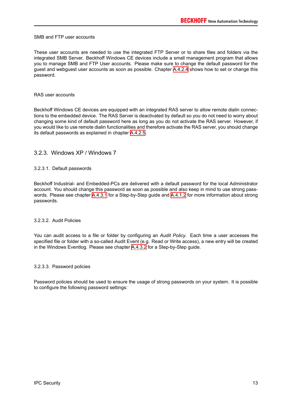Windows xp / windows 7 | BECKHOFF IPC-Security User Manual | Page 13 / 73