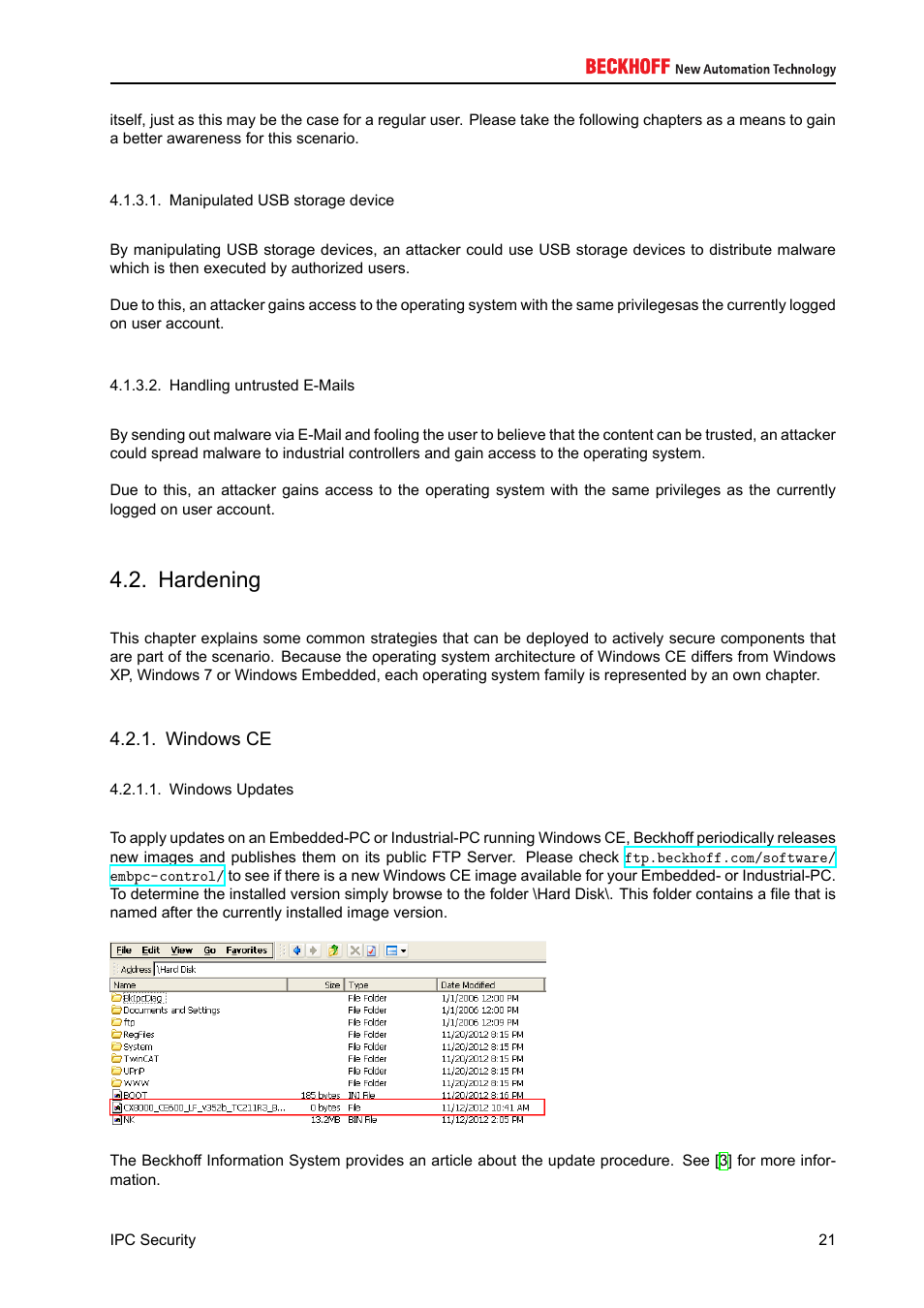 Hardening, Windows ce | BECKHOFF IPC-Security User Manual | Page 21 / 73