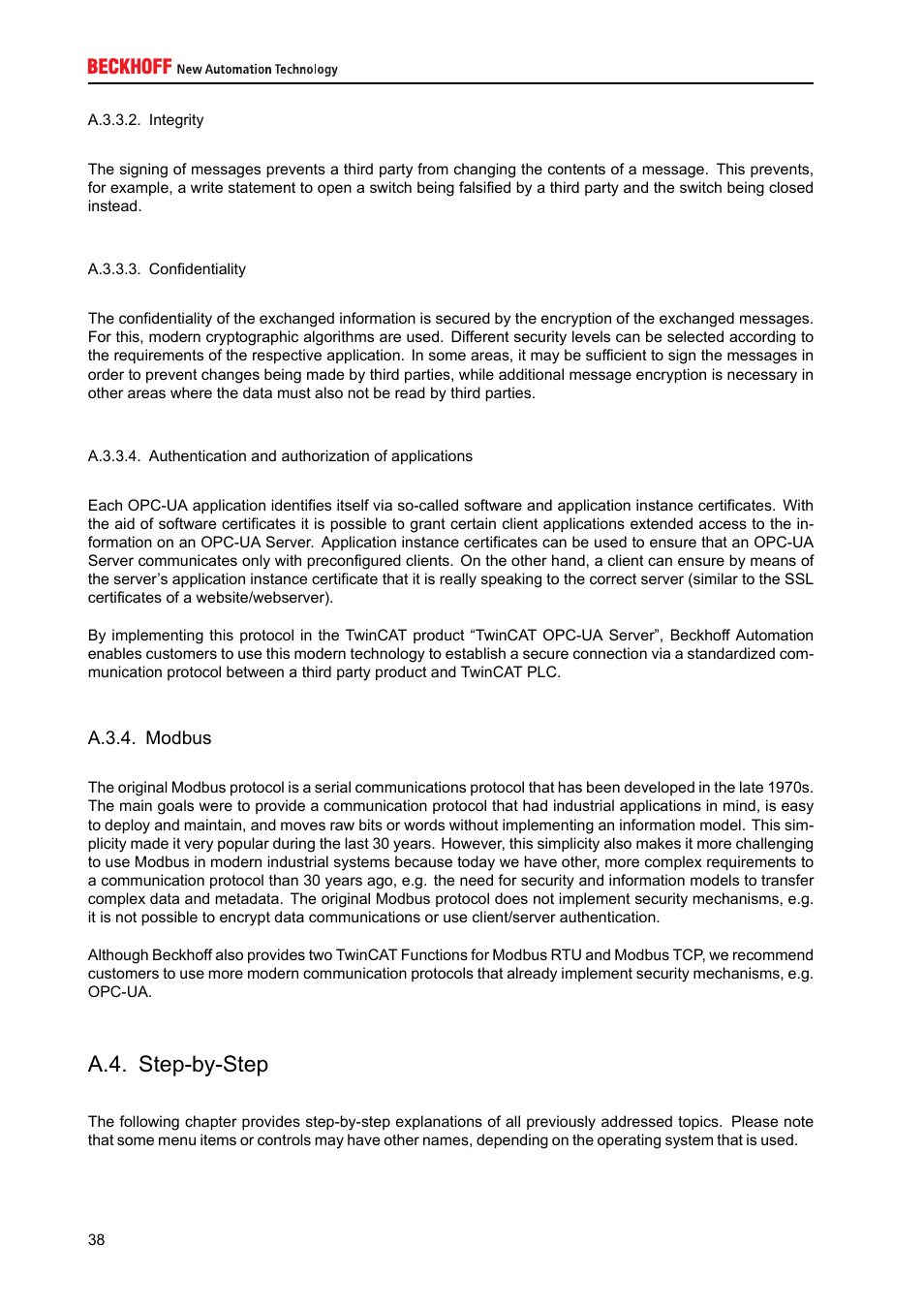 Modbus, Step-by-step, A.3.4. modbus | A.4. step-by-step | BECKHOFF IPC-Security User Manual | Page 38 / 73