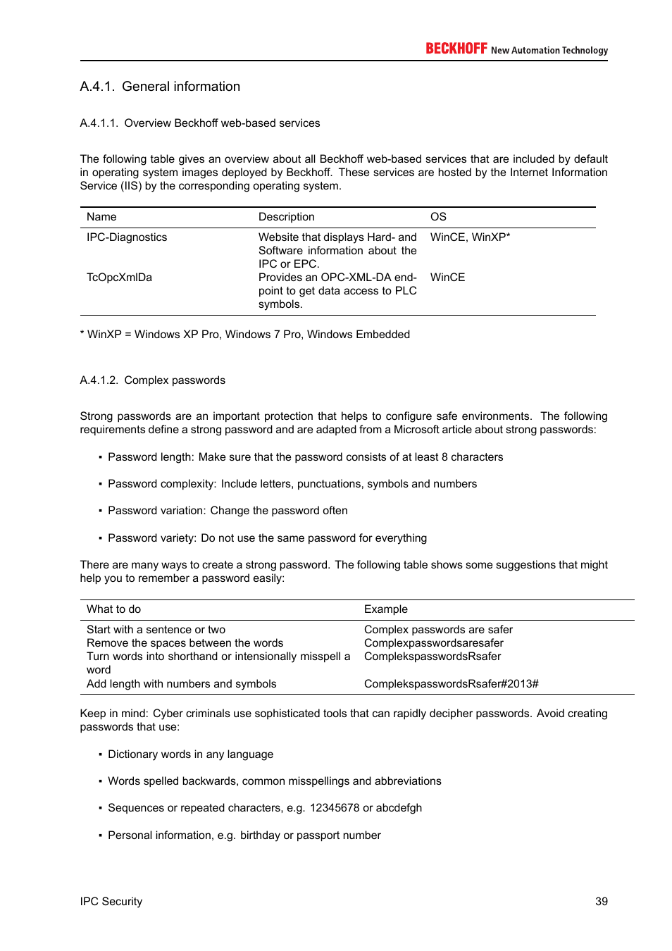 General information, A.4.1. general information, A.4.1.1 | A.4.1.2 | BECKHOFF IPC-Security User Manual | Page 39 / 73