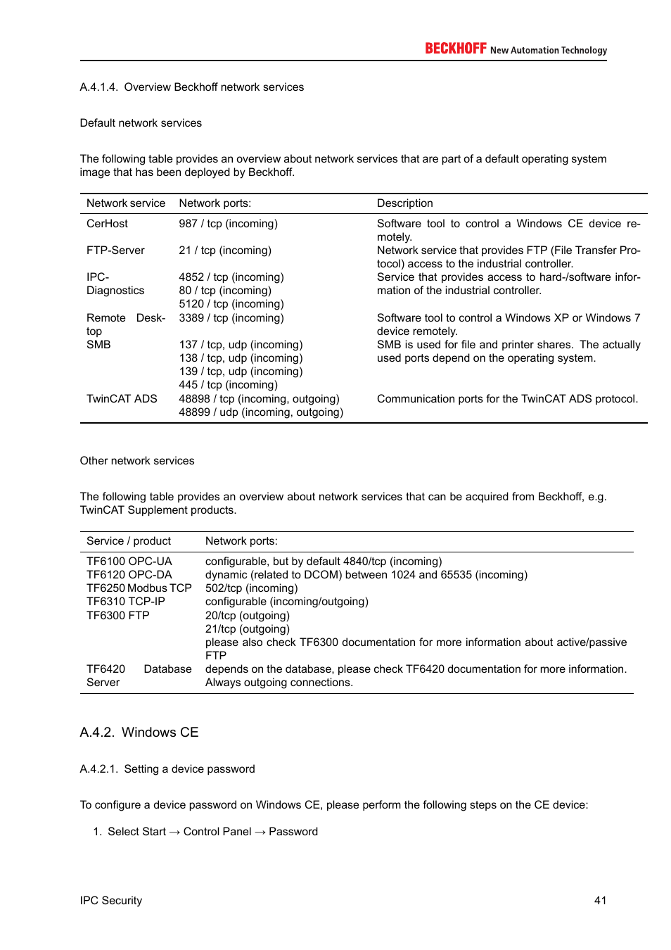 Windows ce, A.4.2. windows ce, A.4.2.1 | A.4.1.4 | BECKHOFF IPC-Security User Manual | Page 41 / 73