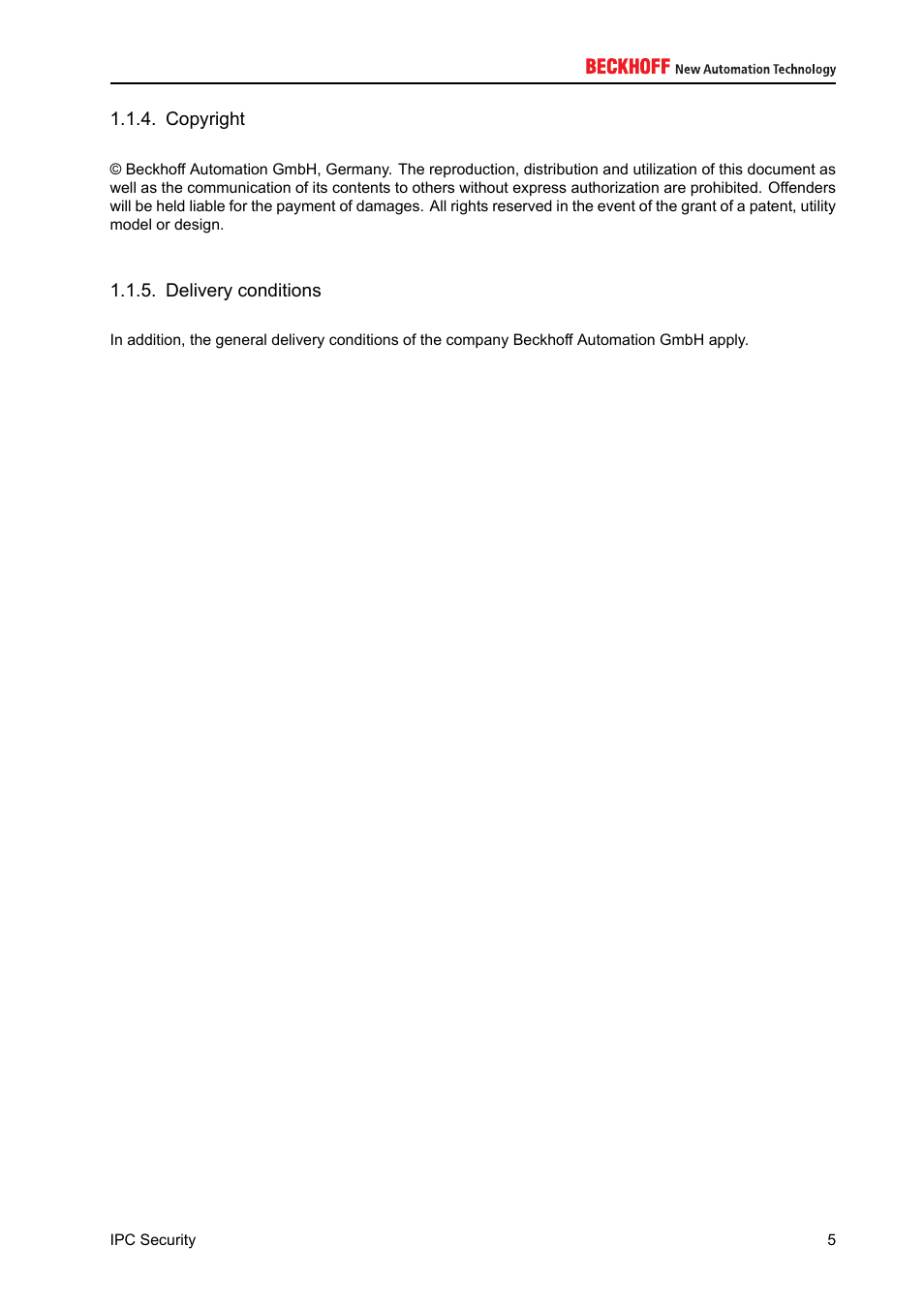 Delivery conditions, Documentation status | BECKHOFF IPC-Security User Manual | Page 5 / 73