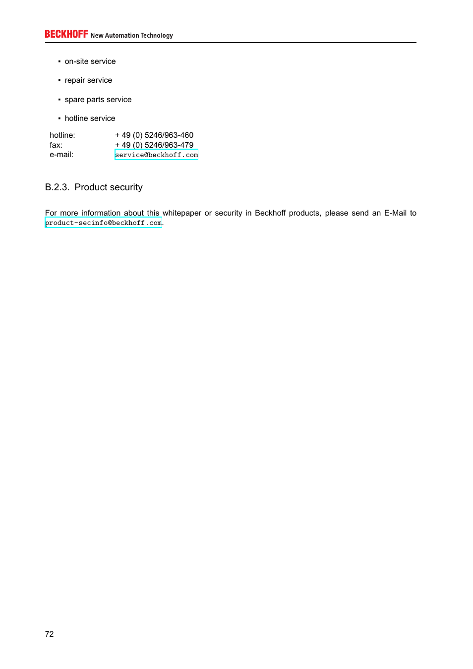 Product security, B.2.3. product security | BECKHOFF IPC-Security User Manual | Page 72 / 73