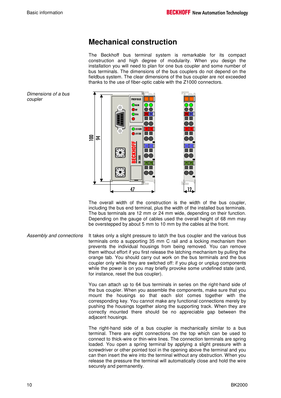 Mechanical construction | BECKHOFF BK2000 User Manual | Page 10 / 30