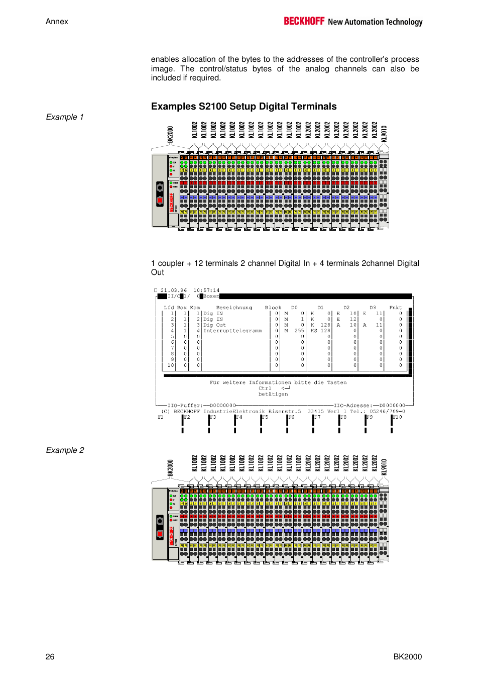 Examples s2100 setup digital terminals | BECKHOFF BK2000 User Manual | Page 26 / 30