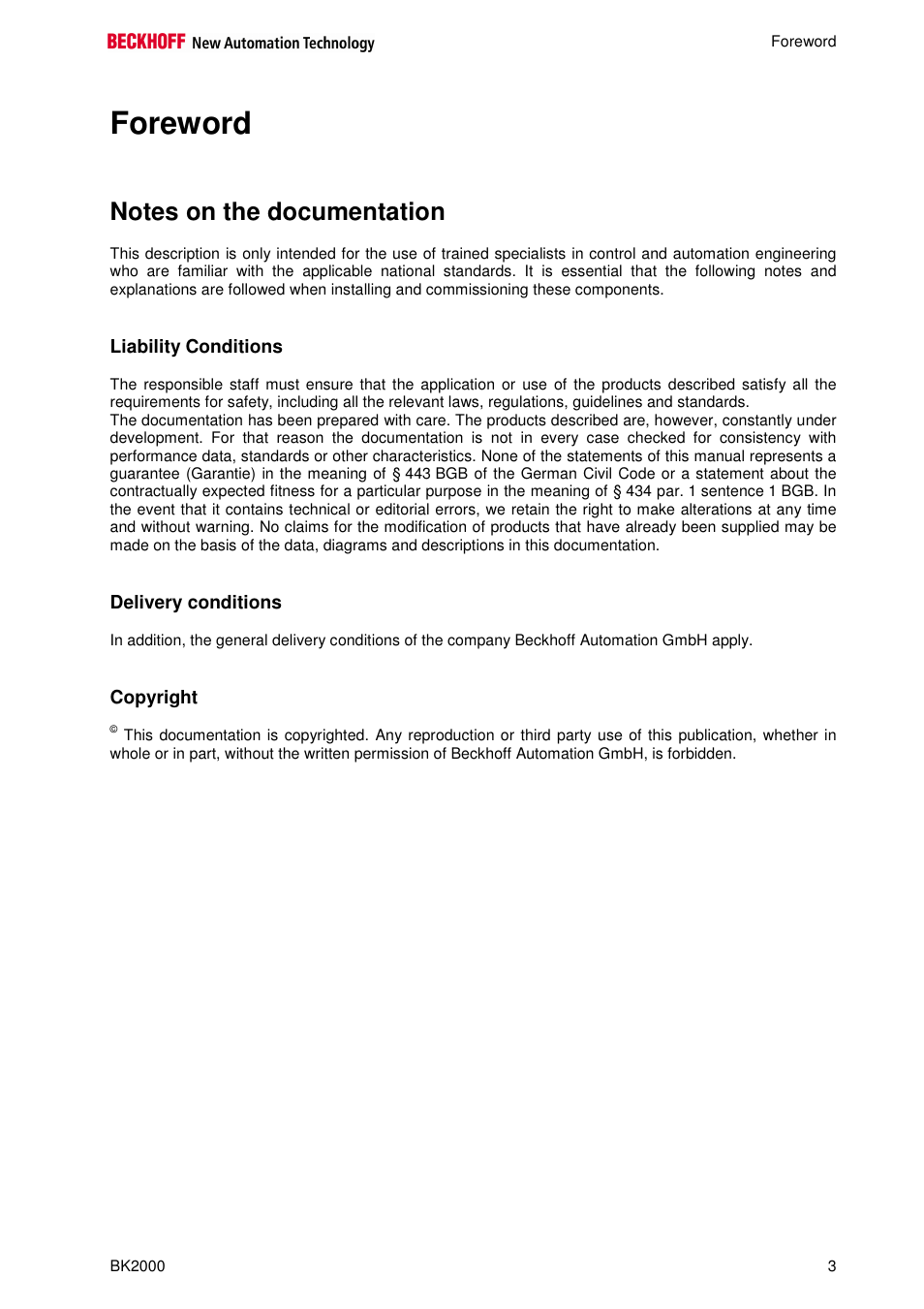 Foreword | BECKHOFF BK2000 User Manual | Page 3 / 30