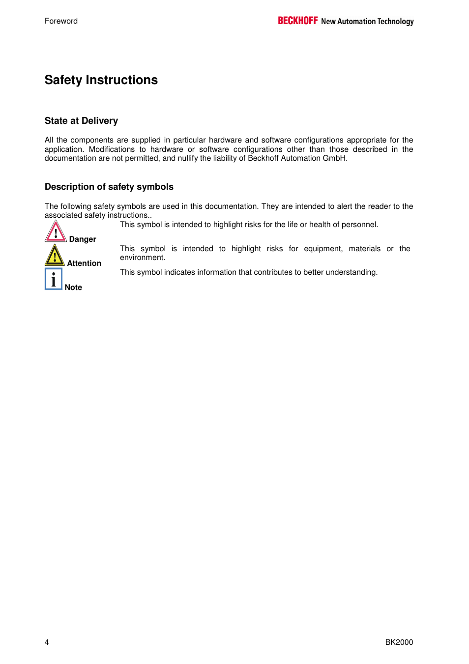 Safety instructions | BECKHOFF BK2000 User Manual | Page 4 / 30
