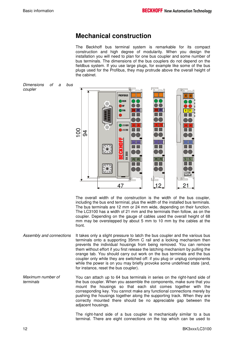 Mechanical construction | BECKHOFF BK3000 User Manual | Page 12 / 67