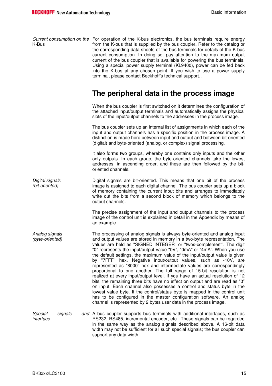 The peripheral data in the process image | BECKHOFF BK3000 User Manual | Page 15 / 67