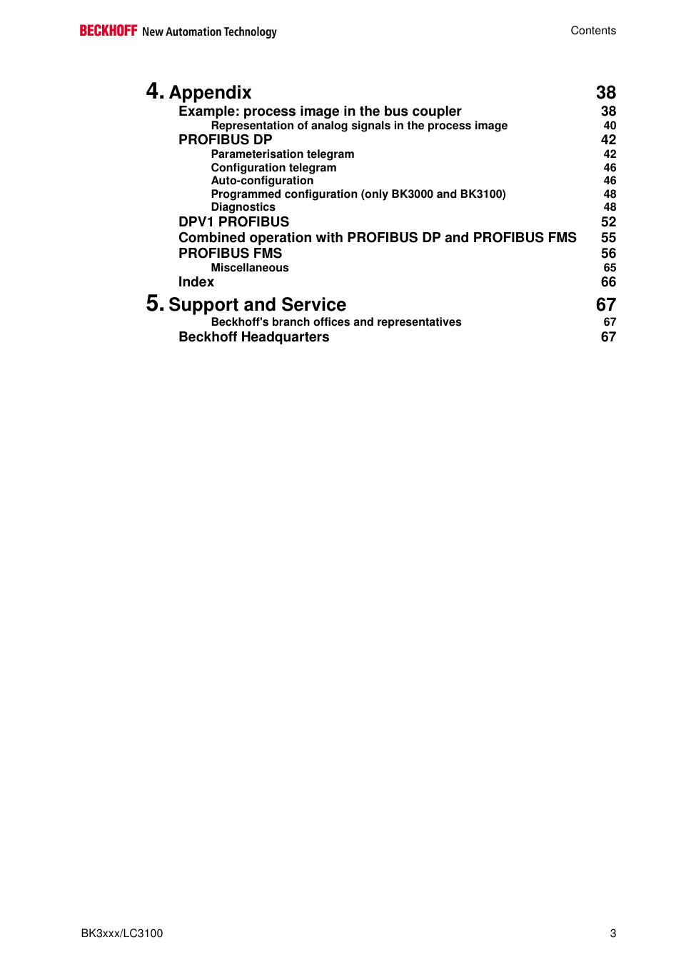 Appendix 38, Support and service 67 | BECKHOFF BK3000 User Manual | Page 3 / 67
