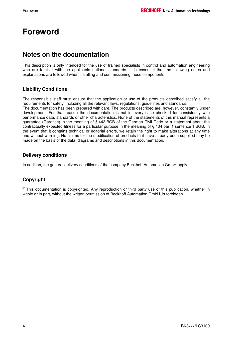 Foreword | BECKHOFF BK3000 User Manual | Page 4 / 67