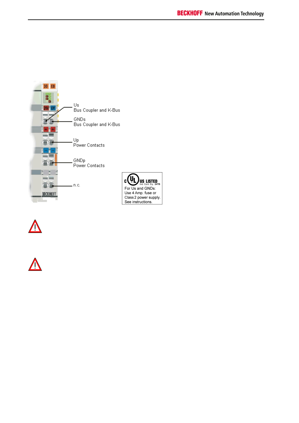 Power contacts supply (up), Power contacts, Bkxx50 and bkxx51 | BECKHOFF BK3xx0 User Manual | Page 22 / 95