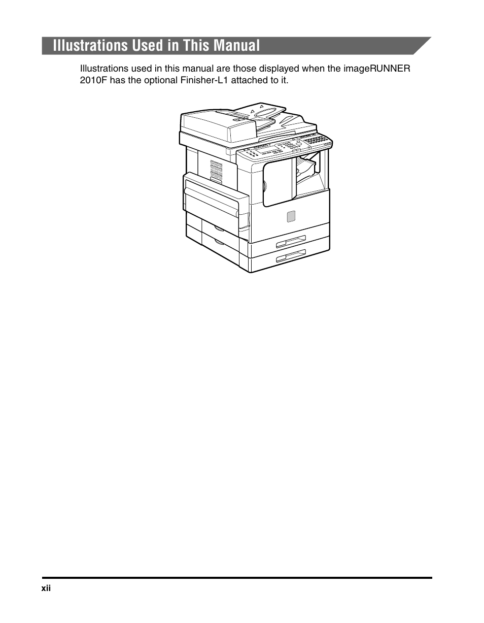 Illustrations used in this manual | Canon IMAGERUNNER 2010F User Manual | Page 13 / 382