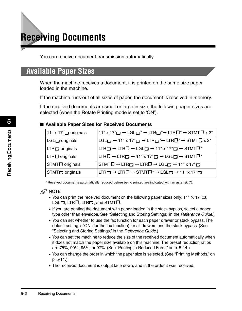 Receiving documents, Available paper sizes, Receiving documents -2 | Available paper sizes -2 | Canon IMAGERUNNER 2010F User Manual | Page 155 / 382