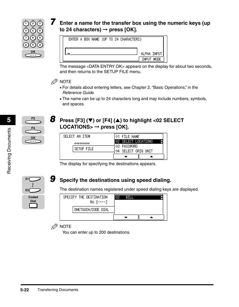Specify the destinations using speed dialing, Receiving documents | Canon IMAGERUNNER 2010F User Manual | Page 175 / 382
