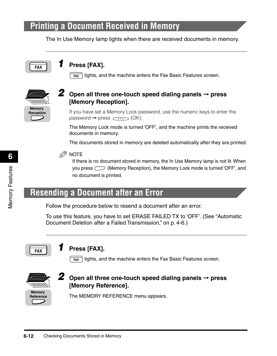 Printing a document received in memory, Resending a document after an error | Canon IMAGERUNNER 2010F User Manual | Page 197 / 382