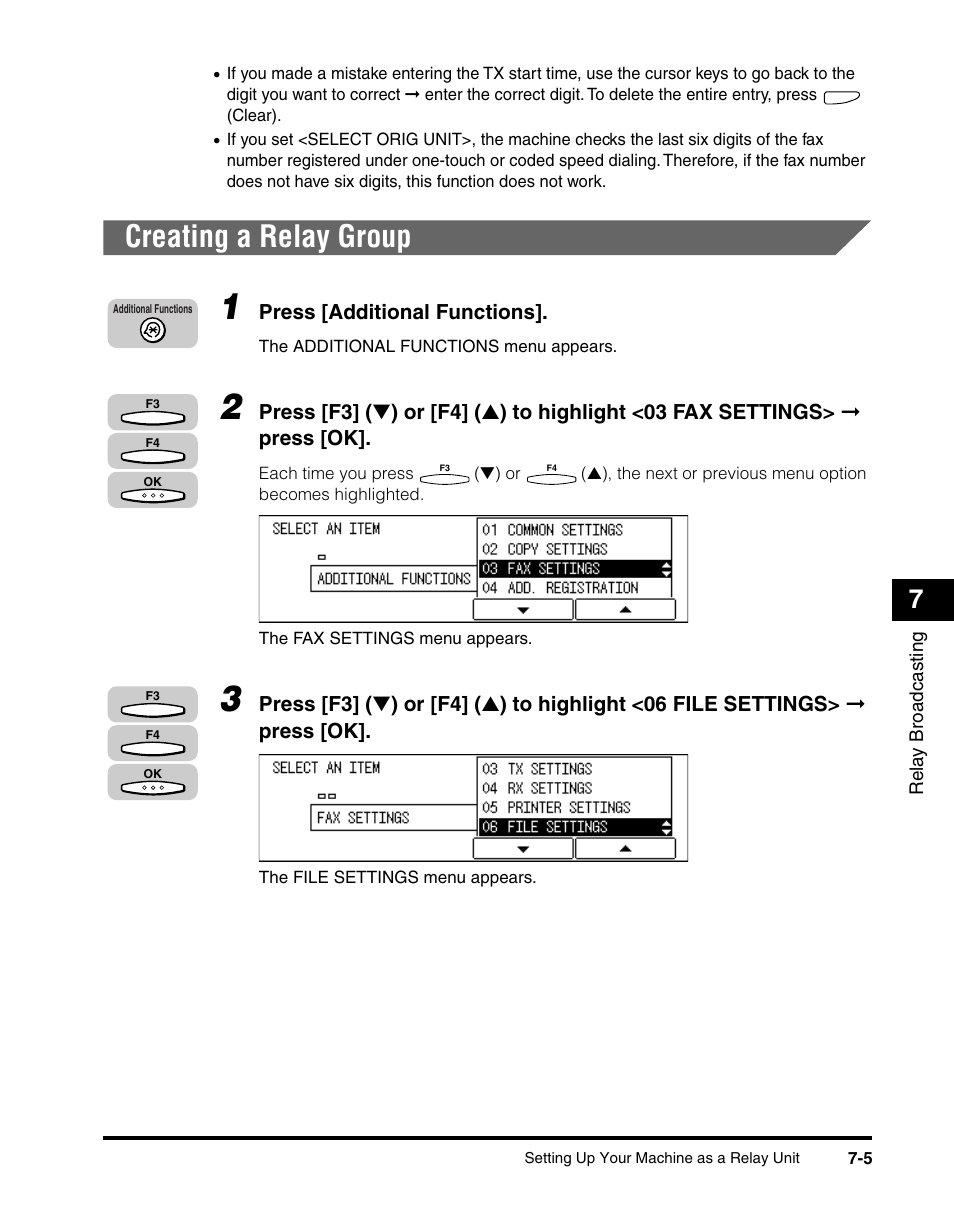 Creating a relay group, Creating a relay group -5, Y group,” on p. 7-5, “creating a preset | Canon IMAGERUNNER 2010F User Manual | Page 212 / 382