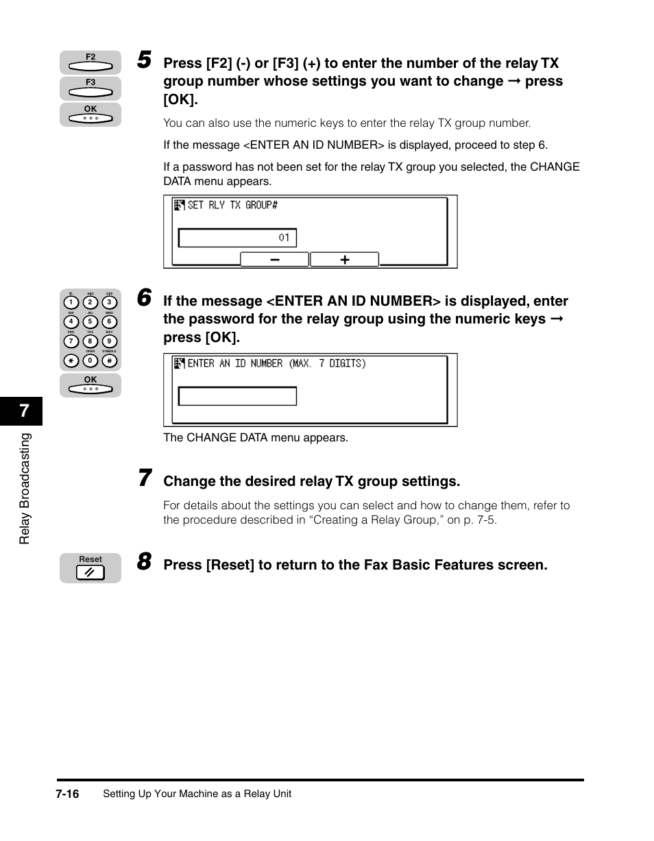 Change the desired relay tx group settings, Rela y broadcasting | Canon IMAGERUNNER 2010F User Manual | Page 223 / 382
