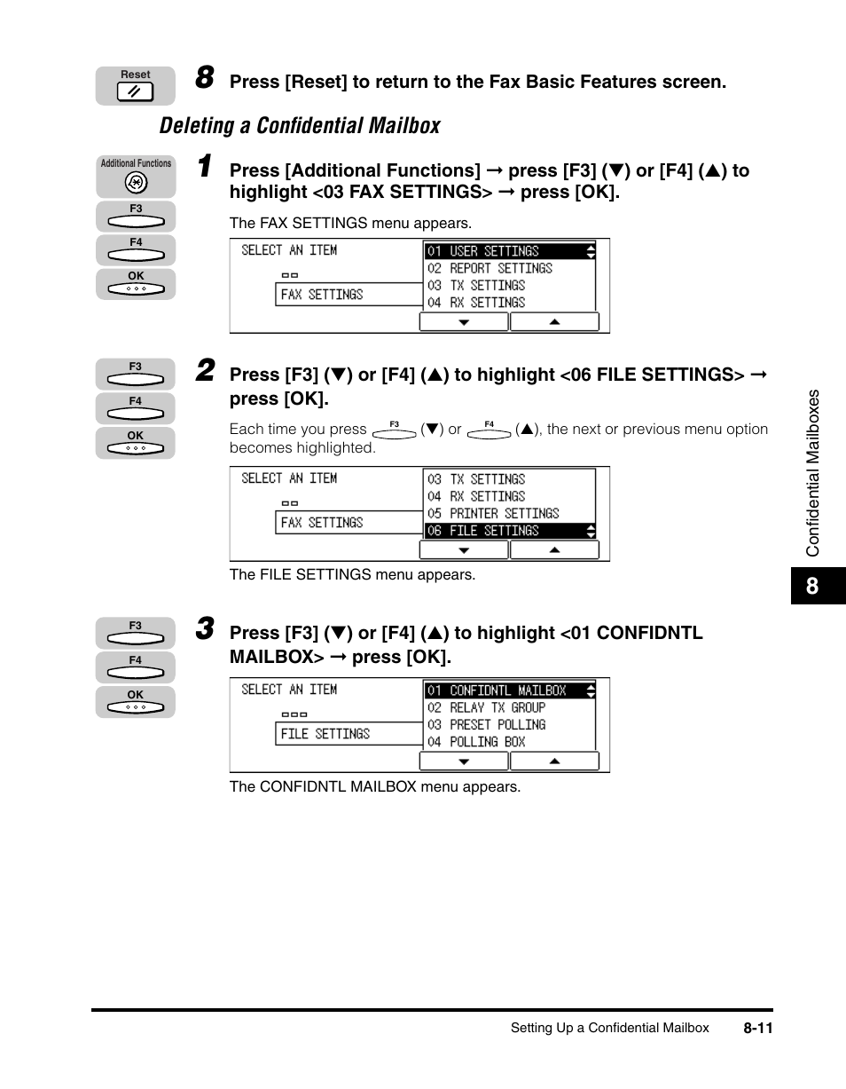 Deleting a confidential mailbox -11, Deleting a confidential mailbox | Canon IMAGERUNNER 2010F User Manual | Page 242 / 382